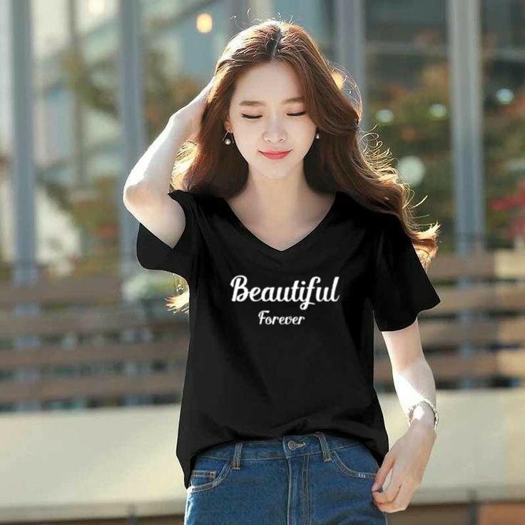 Áo thun nữ cổ tim form rộng MXM in chữ Beautiful thun cotton 4 chiều từ 45-60kg