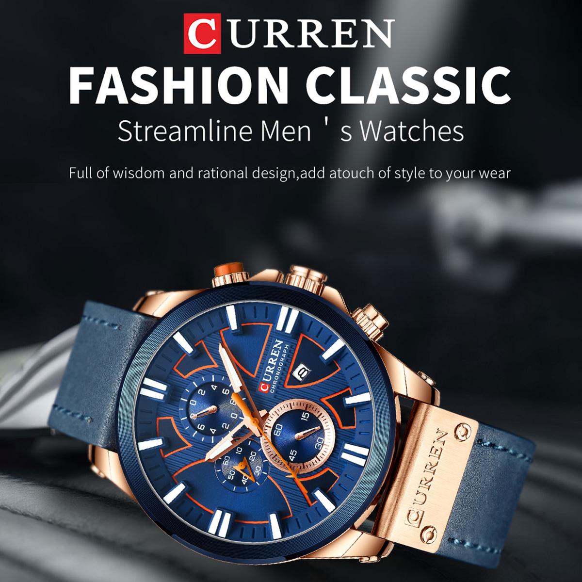 Đồng hồ 3ATM Mặt số lớn Chống nước thể thao CURREN 8346 Luxury Business Quartz Movement