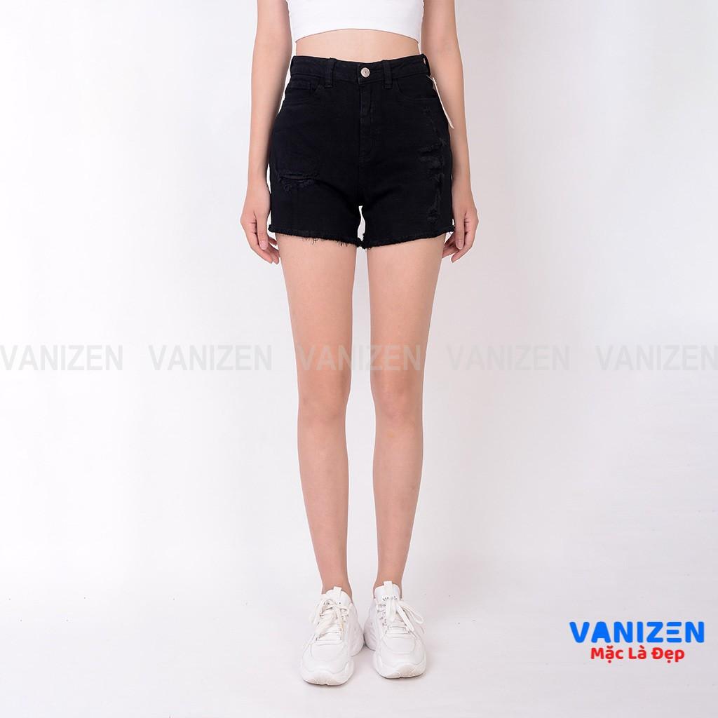 Quần short jean nữ ngắn đẹp lưng cao cạp cao gấu tua rua rách đen trắng hàng cao cấp mã 4420 VANIZEN