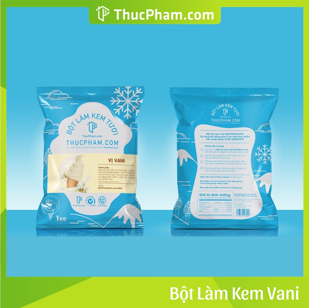 [ĂN BAO GHIỀN❤️] Combo 5 Gói Bột Làm Kem Tươi ThucPham.Com Vị Vani - Túi 1kg - Được Chứng Nhận HTQL An Toàn Thực Phẩm ISO 22000:2018