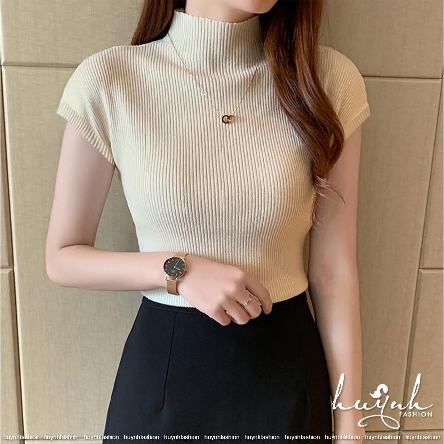 Áo len tăm cổ lọ tay ngắn siêu mềm co giãn freesize - LEN02