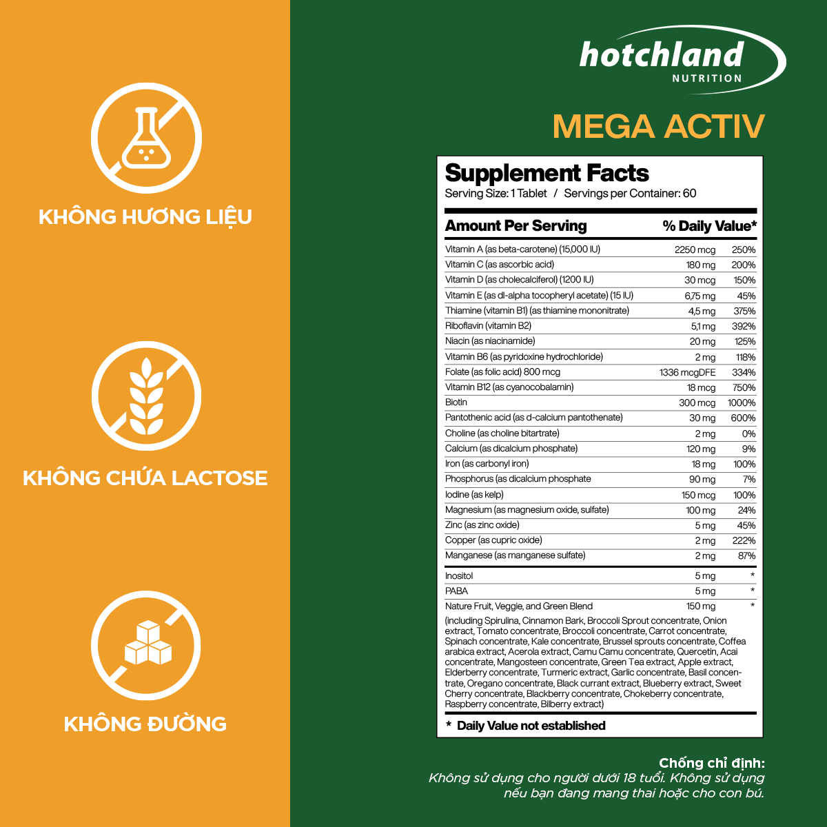 Viên uống bổ sung Vitamin tổng hợp, tăng cường sức đề kháng Hotchland MegaActiv TPBVSK-Hàng chính hãng -HL4639