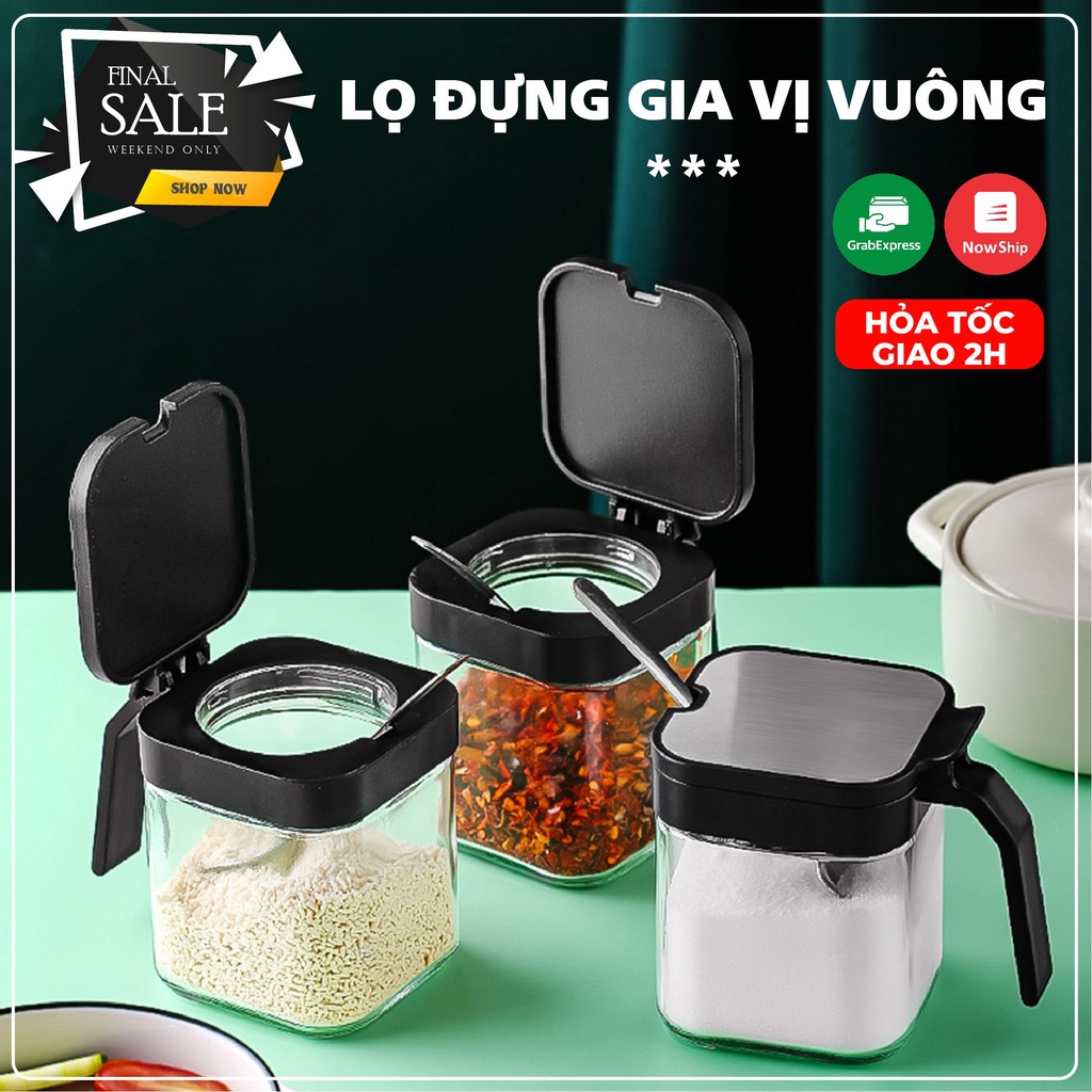 Hũ Gia Vị Thủy Tinh Dày Dặn Nắp Bật INOX 304, Có Thìa Múc Phong Cách Nhật Bản Tinh Tế - HÀNG CHÍNH HÃNG MINIIN