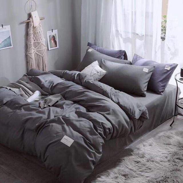 Bộ Chăn Ga Gối 4 Món Cotton Tici Hàng Nhập Màu Xám