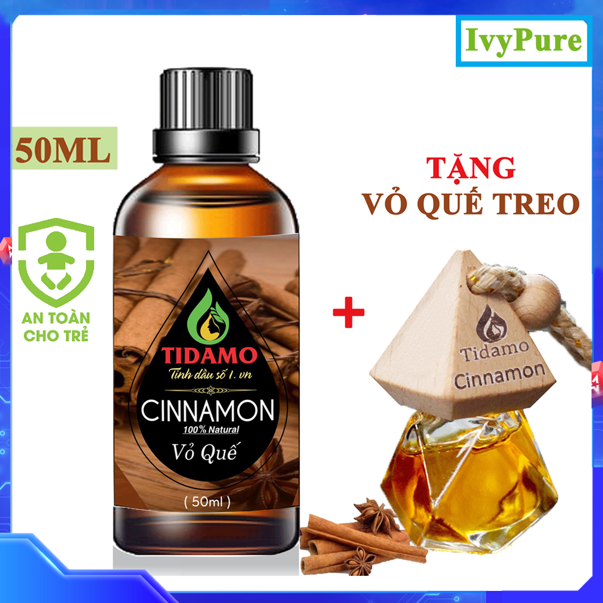 Tinh Dầu Quế 50ML + Tinh Dầu Quế Treo Xe ô Tô Treo Phòng Gia Đình (Cinnamon) - Tinh Dầu Vỏ Quế Nguyên Chất Xông Phòng Giúp Bảo Vệ Sức Khỏe, Kháng Khuẩn Và Thư Giãn Tinh Thần