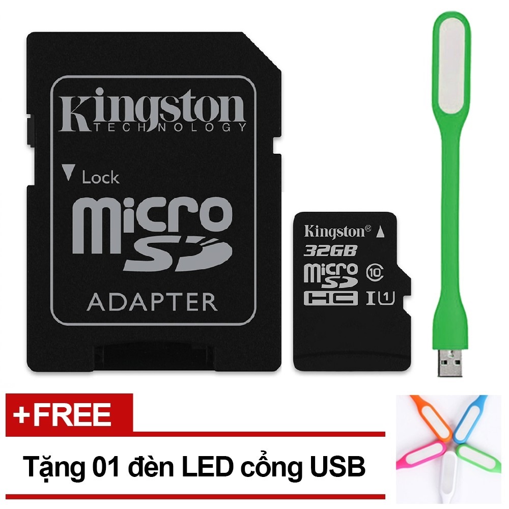 Thẻ Nhớ 32GB Micro SDHC Kingston Class 10 (Có Adapter) - Hàng Chính Hãng + Tặng Đèn Led