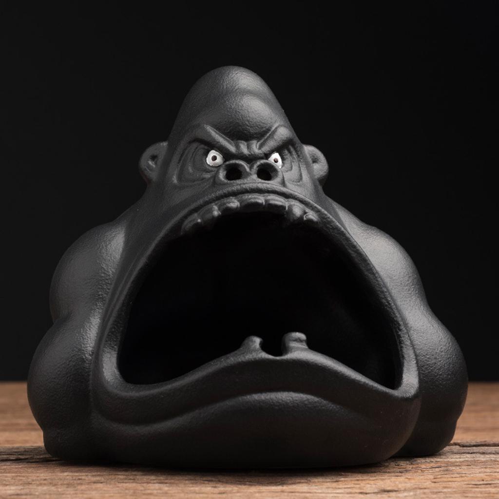 Ceramic Ashtray Orangutan Shape Big Mouth Cartoon Animal Large Capacity Ash Tray Holder Incense Cone Burner for Car Home Office