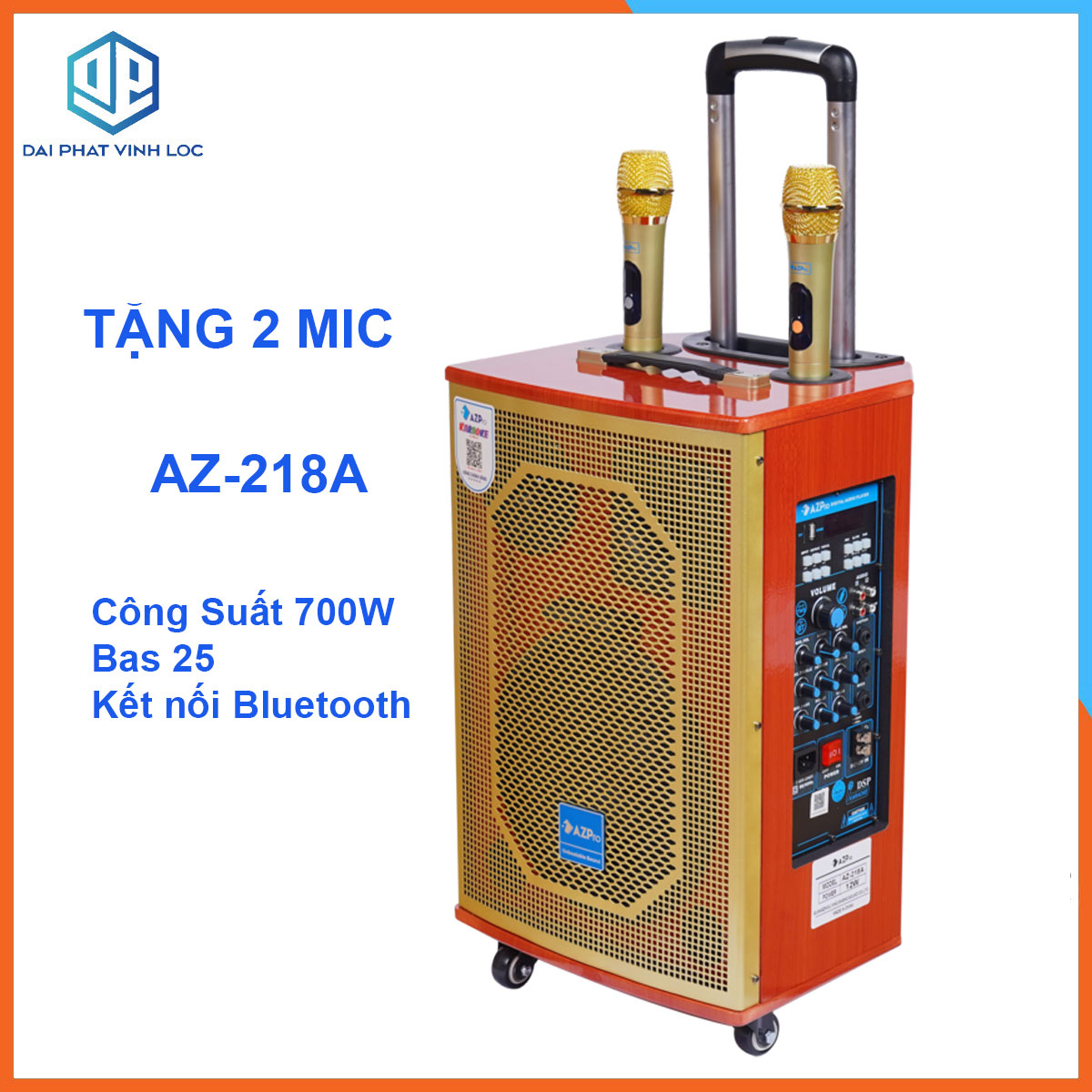 Loa Kéo Karaoke Công Suất Lớn 700W| Loa Kéo Giá Rẻ Azpro AZ-218 Bas25 (3 ĐT)| Loa Kéo Bluetooth Usb Tặng 2 Micro Chống Hú Xịn | Loa Bluetooth Bass Mạnh