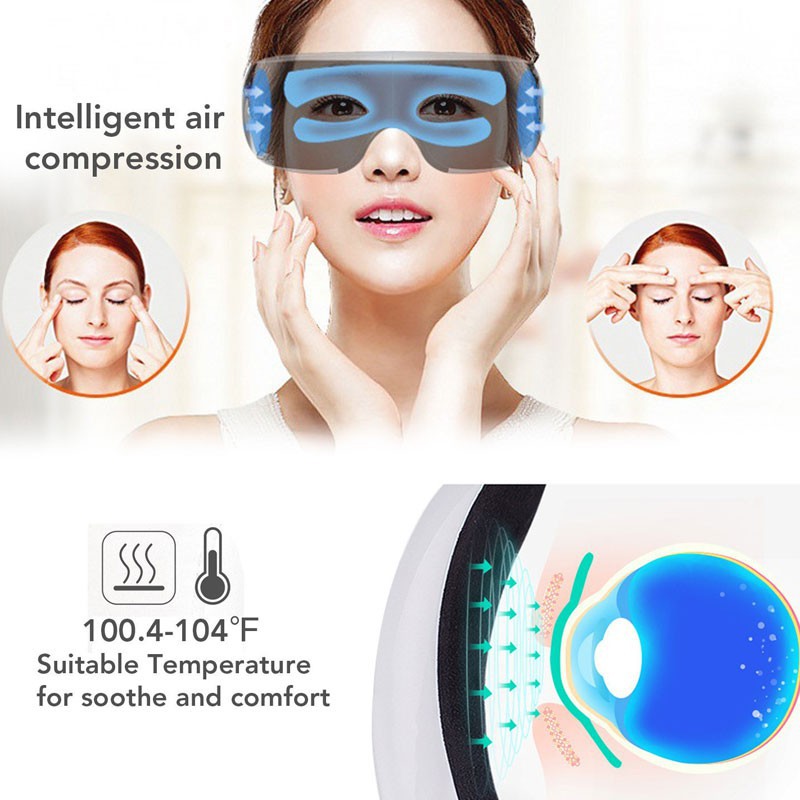 Máy Mát xa mắt - Eye Massager, công nghệ Nhiệt hồng ngoại. Tích hợp Bluetooth nghe nhạc thư giãn. Dùng cho nhân viên văn phòng chữa khô mắt, giảm mỏi mắt và cải thiện thị lực.