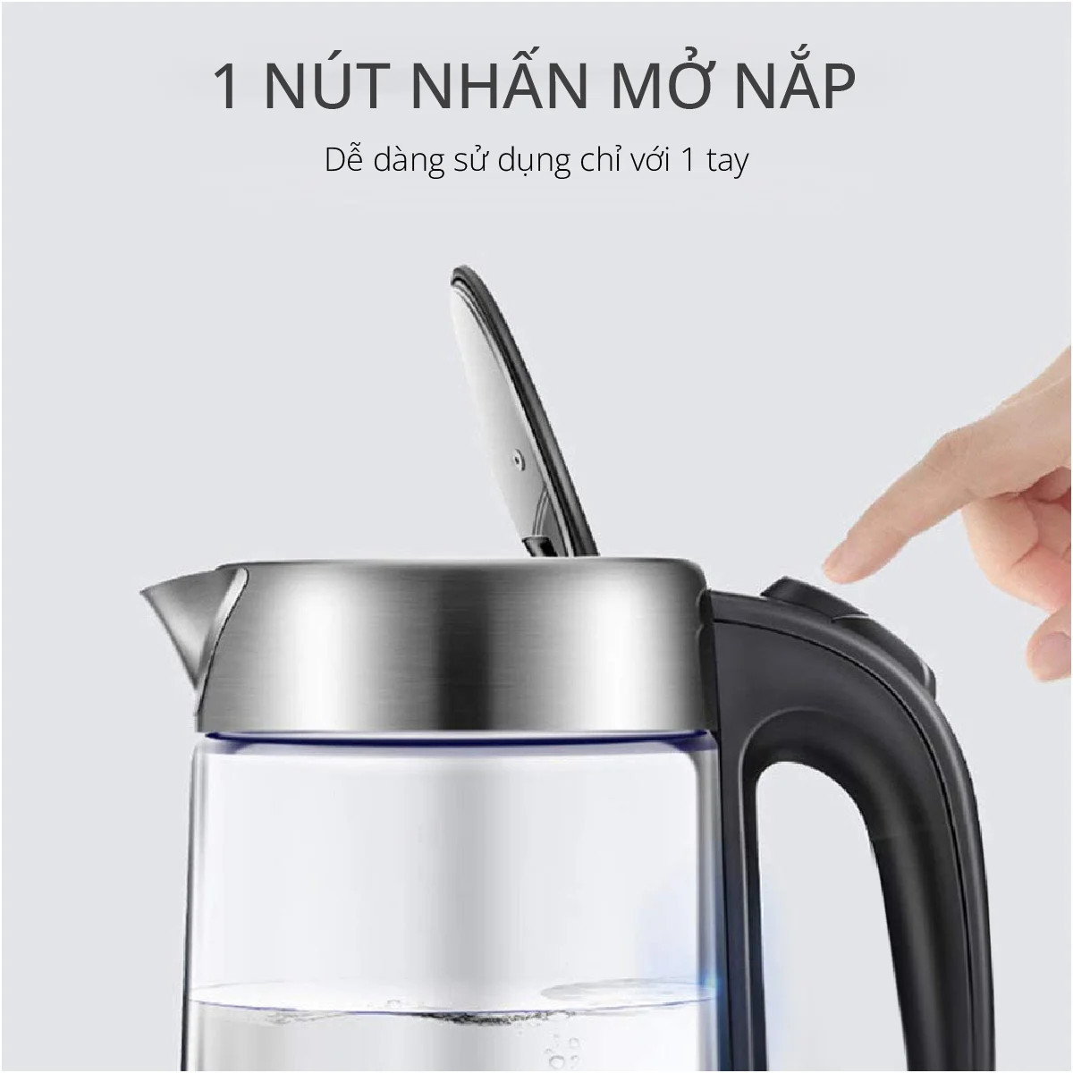 Bình đun 1.8L thủy tinh borosilicate mâm inox 304 Mishio MK341 - Hàng chính hãng