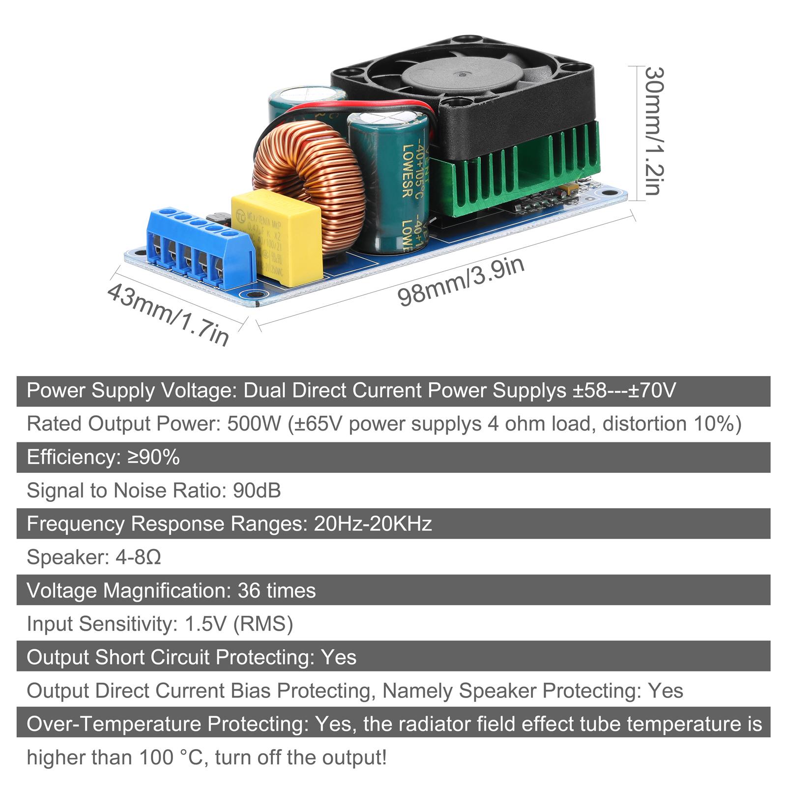 500W IRS2092S Digital Power Amplifier Board Mono Channel Class D HiFi Power Amp Board Module with Cooling Fan