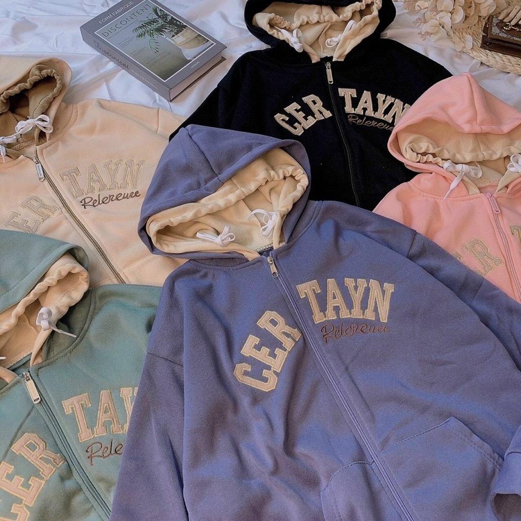 Áo Hoodie Nỉ Bông 2 NÓN THÊU CERTAYN Form Rộng FREE SIZE Unisex Ulzzang, Áo hoodies nữ chất nỉ form rộng chất dầy dặn có mũ - Áo nỉ lót lông Quảng Châu cao cấp