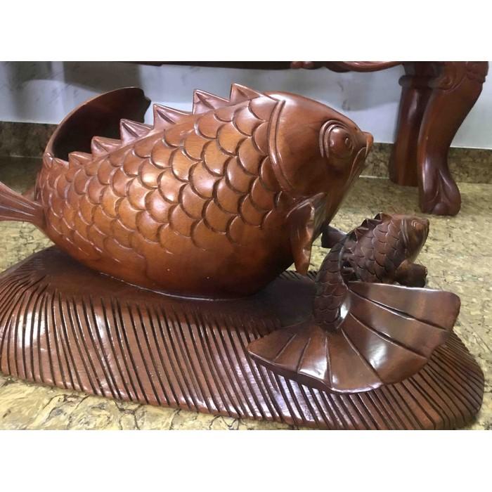 Tượng Cá Chép Mẹ Con Gỗ Gõ Mỹ Nghệ Size Dài 60cm Cao 30cm Ngang 25cm Anh Chị Trưng Phòng Khách Nhà, Công Ty, Trên Bàn Uống Trà , Quà Biếu Tặng ý nghĩa cá chép có cá có tiền tài lộc ạ