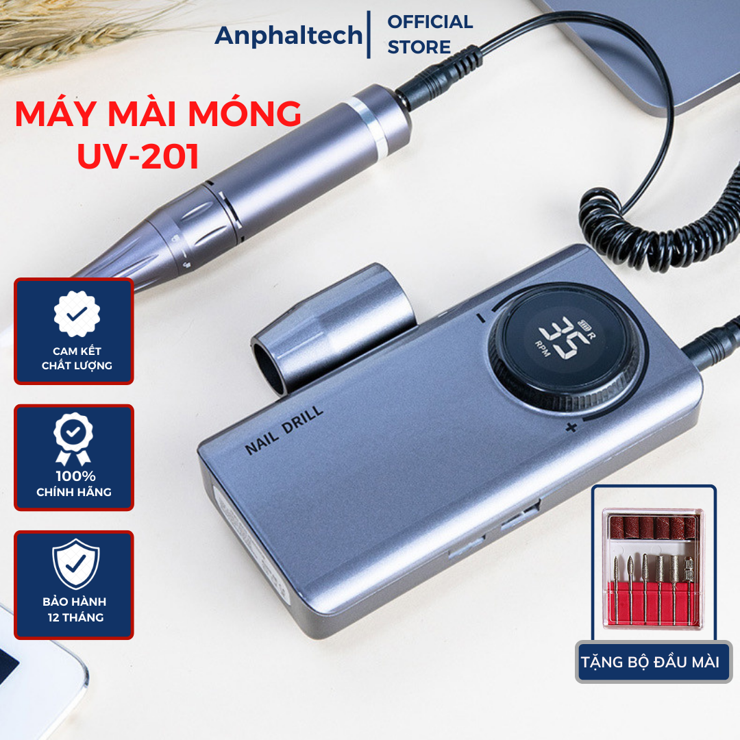 Máy Mài Nail Manicure UV201, Máy Mài Móng Tích Điện Mini Cầm Tay Cao Cấp-Bảo Hành 12 Tháng, Tặng Kèm Bồ Đầu Mài