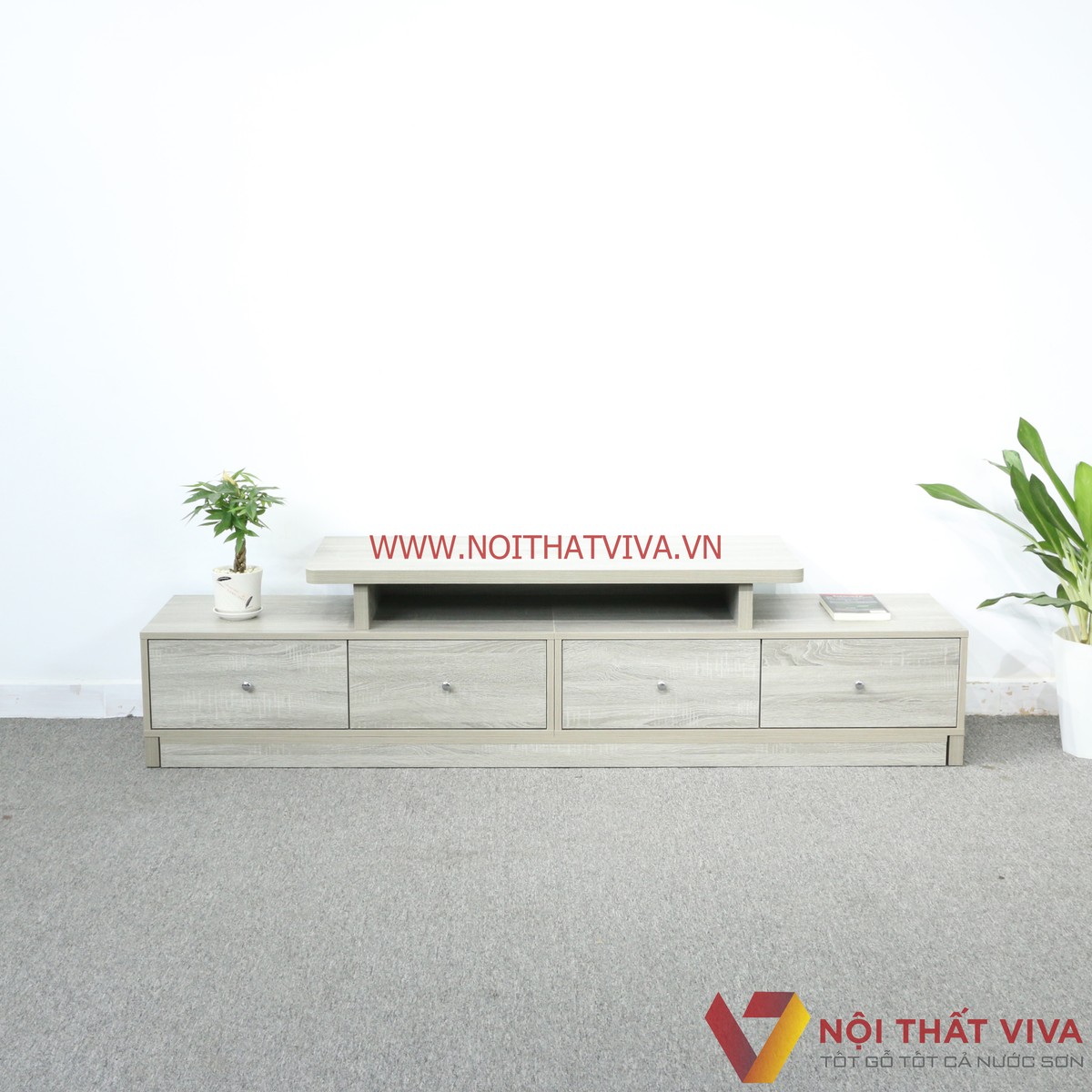 Kệ Tivi Thông Minh 2 Tầng Gỗ MDF Melamine Màu Xám Vân Gỗ Đẹp Hiện Đại