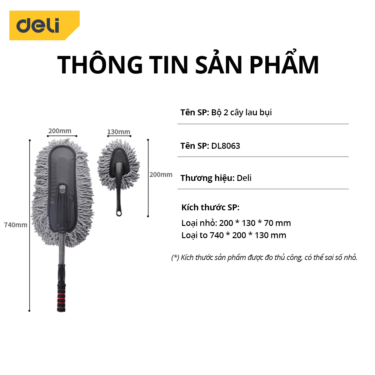 Bộ 2 Cây Lau Bụi Deli - Lau Ô Tô, Xe Máy, Dụng Cụ Gia ĐÌnh Đa Năng - Tay Cầm Có Thể Thu Gọn Lau Mọi Ngóc Ngách DL8063