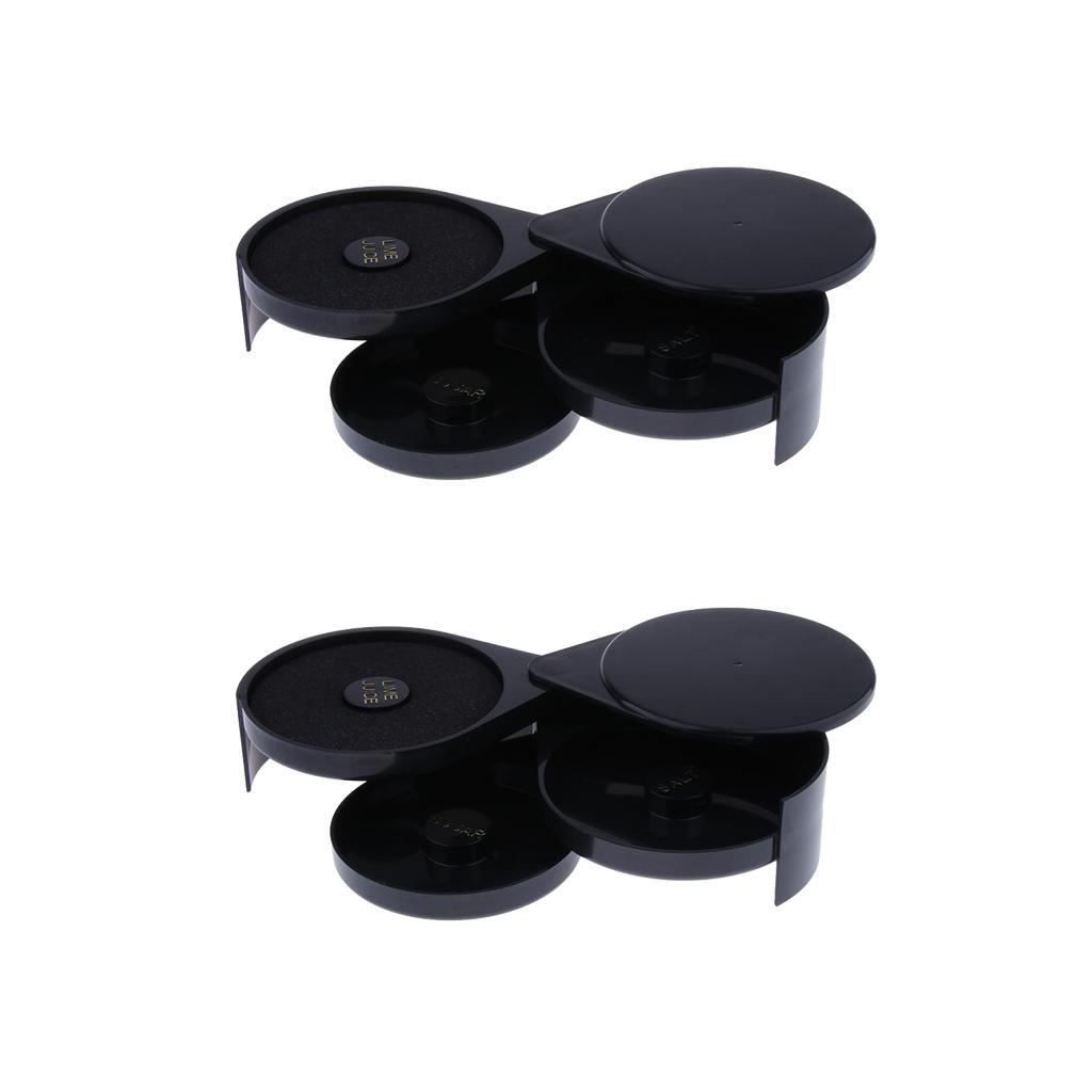 2x 3 Tier Bar Glass Rimmer Sugar Salt Lime Juice Tray Bartender Tool Black