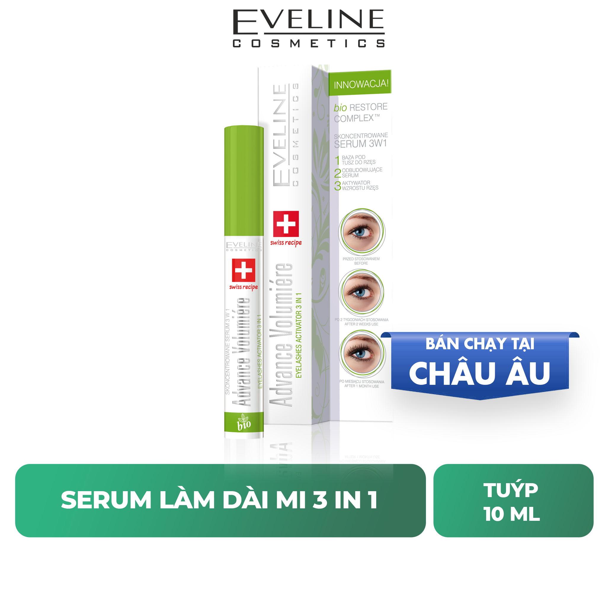 Serum dưỡng mi Advance Volumiere Eveline giảm rụng lông mi và kích thích lông mi mọc dài - Tuýp 10ml