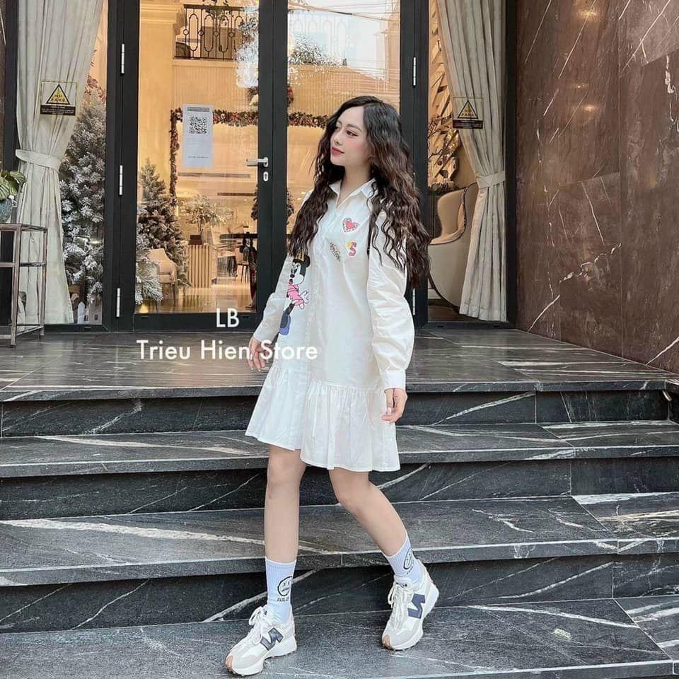 Đầm suông cổ áo sơ mi họa tiết hoạt hình kết hợp đuôi cá siêu cute, xinh xắn dành cho các nàng đi chơi, dạo phố