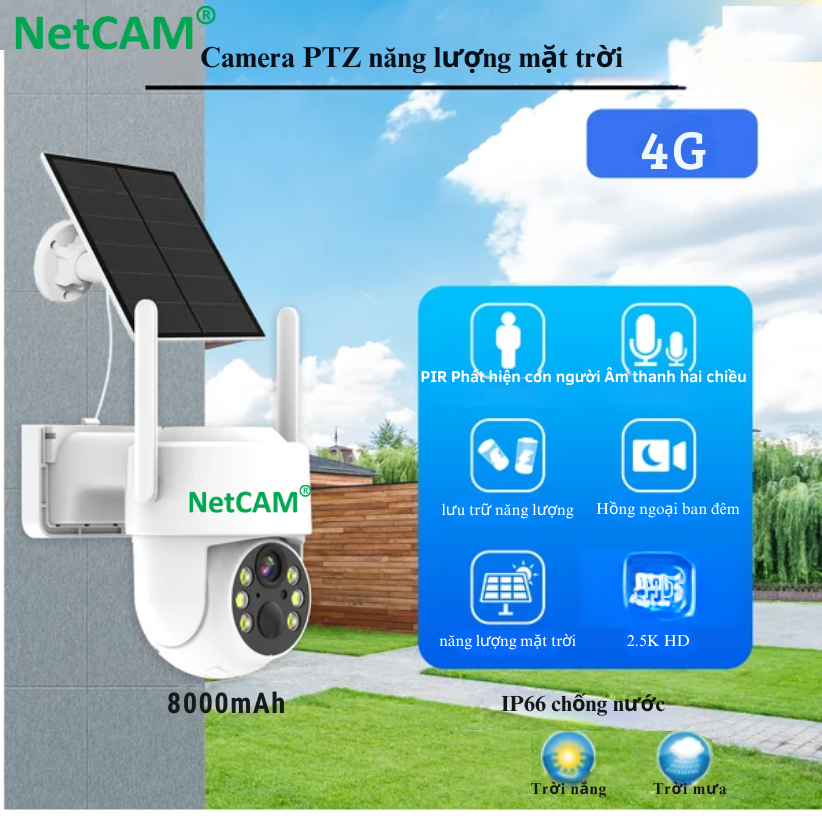 Hình ảnh Camera Năng Lượng Mặt Trời 4G Không Dây NetCAM STL4G, Chất lượng video HD 4MP, Dùng Sim 4G, Dung lượng pin 8000mAh - Hàng Chính Hãng