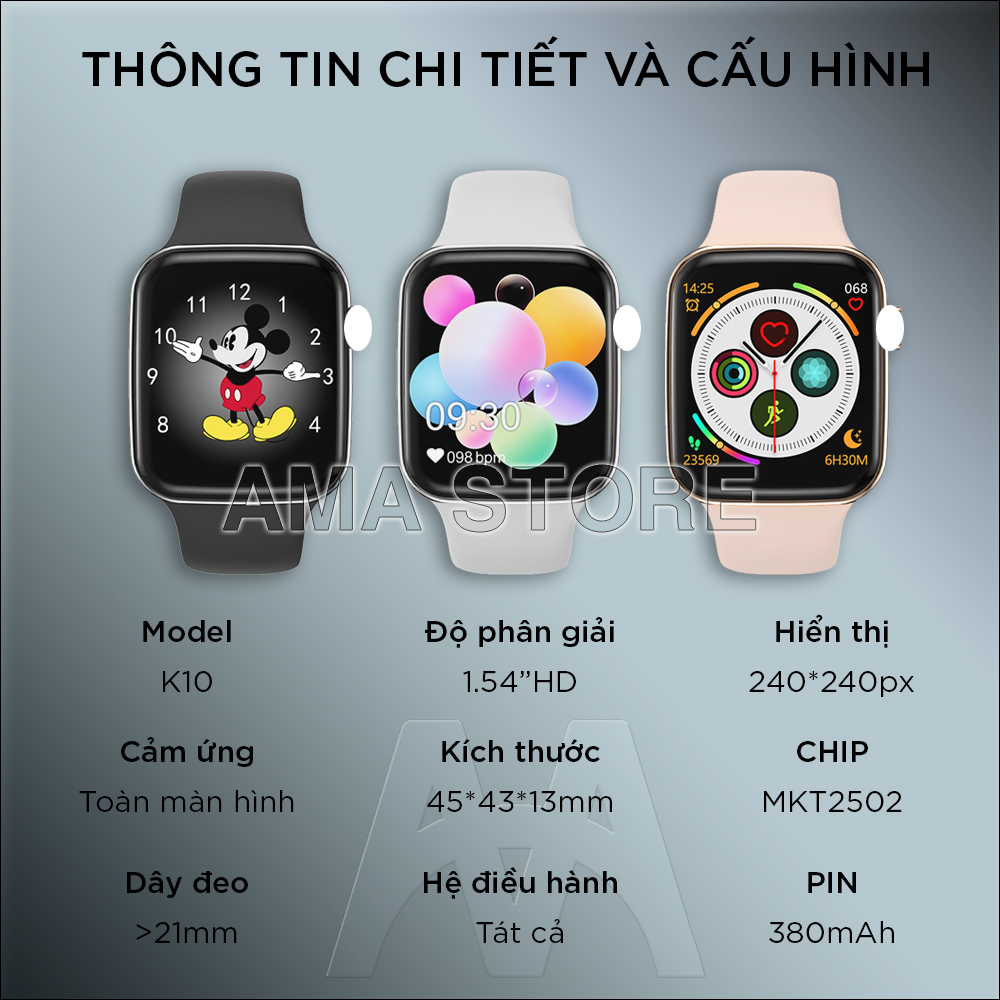 Đồng hồ Thông Minh gắn SIM độc lập Kết nối Bluetooth AMA Watch K10 dành cho Nam nữ, Trẻ em, Học sinh, Người lớn Hàng nhập khẩu