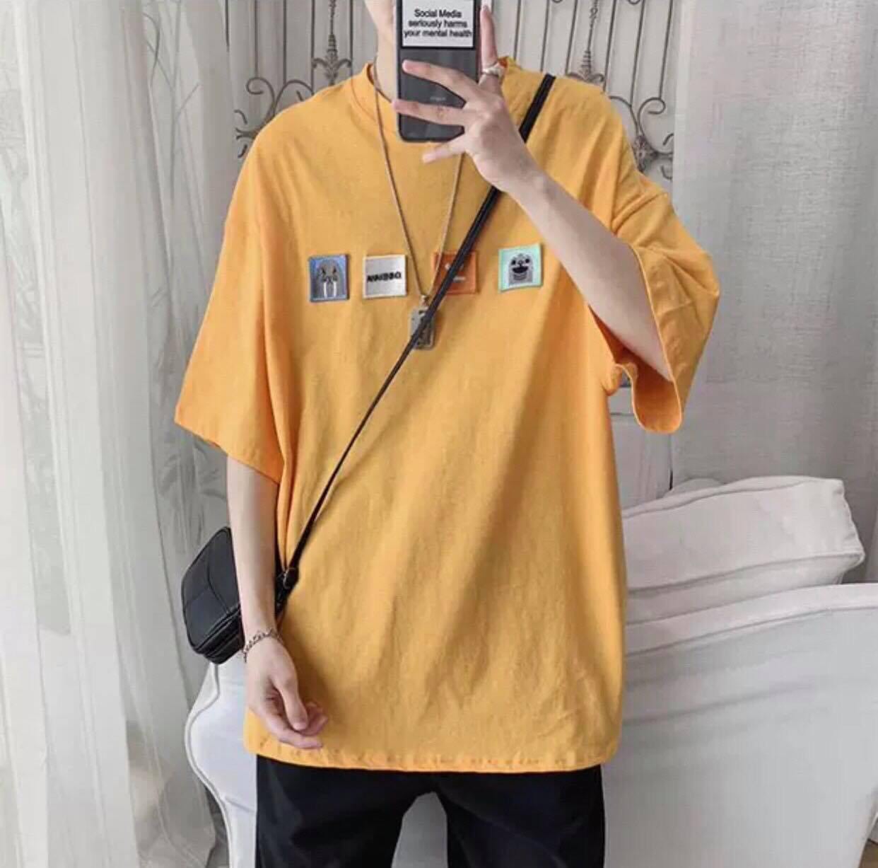 Áo thun unisex tay lỡ form rộng - phông thêu 4 logo