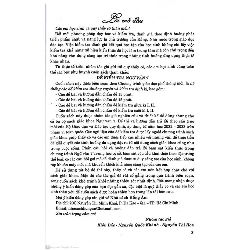 Sách - Đề Kiểm Tra Ngữ Văn 7 - 15 Phút - Giữa Kì - Cuối Kì (Dùng Chung SGK Hiện Hành )HA-MK