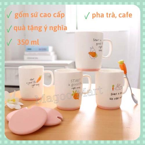 Cốc sứ/ ly sứ cao cấp uống nước, trà, cafe hình thỏ cà rốt dễ thương phù hợp văn phòng, quà tặng( kèm nắp hồng và thìa )