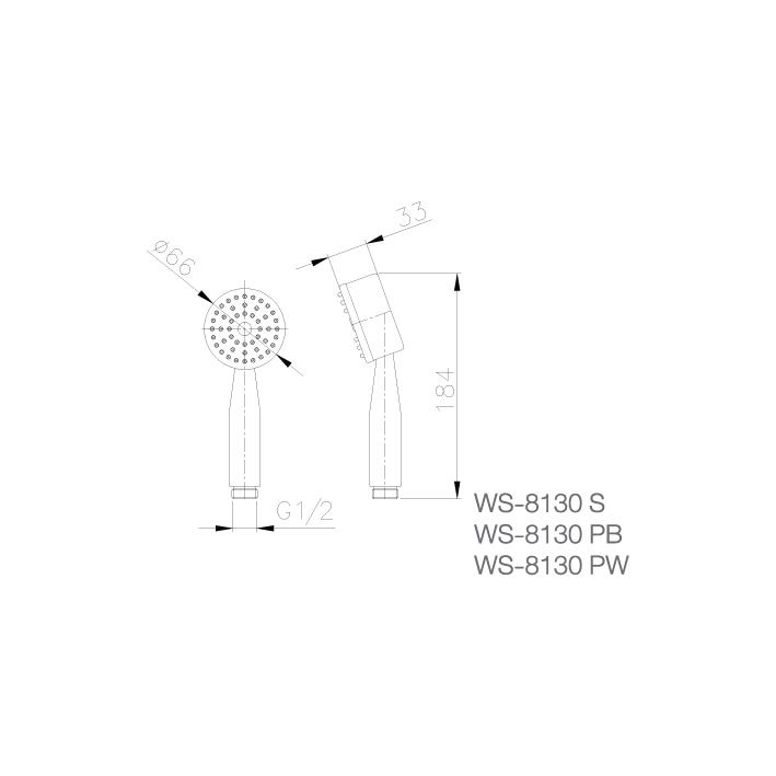 WS-8130PW - Vòi sen 2.5" (kèm dây 1.5m) - INOX SUS 304
