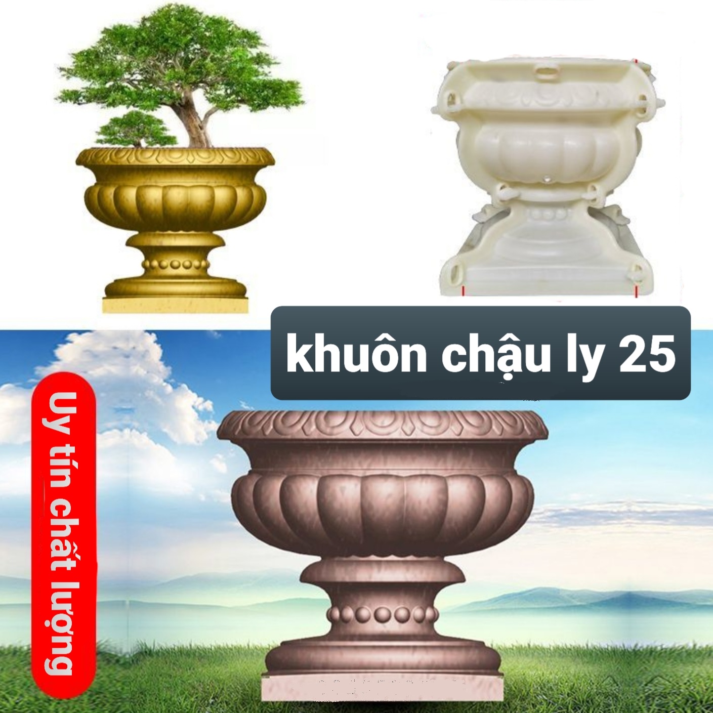 Khuôn đúc chậu cảnh ly 25 khuôn chậu ABS có lòng trong đầy đủ