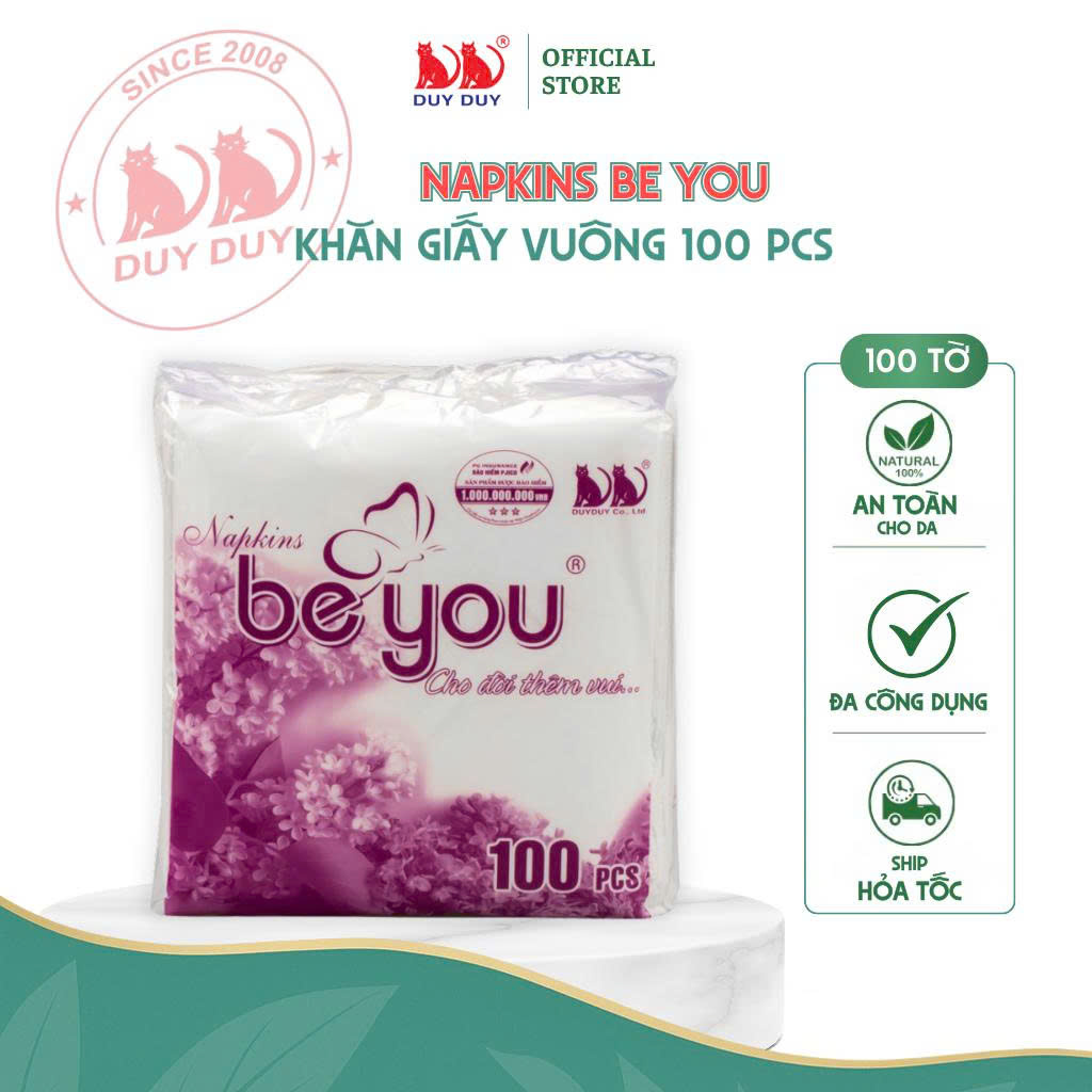 Giấy ăn Be You 100% bột giấy 100 tờ (31x31cm) lụa mềm siêu dai
