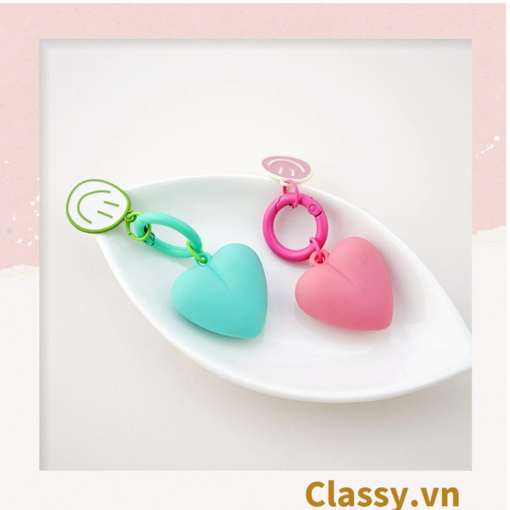 Móc khóa Classy, móc đeo điện thoại trái tim đính kèm mặt cười màu pastel, móc khóa balo, điện thoại PK1539