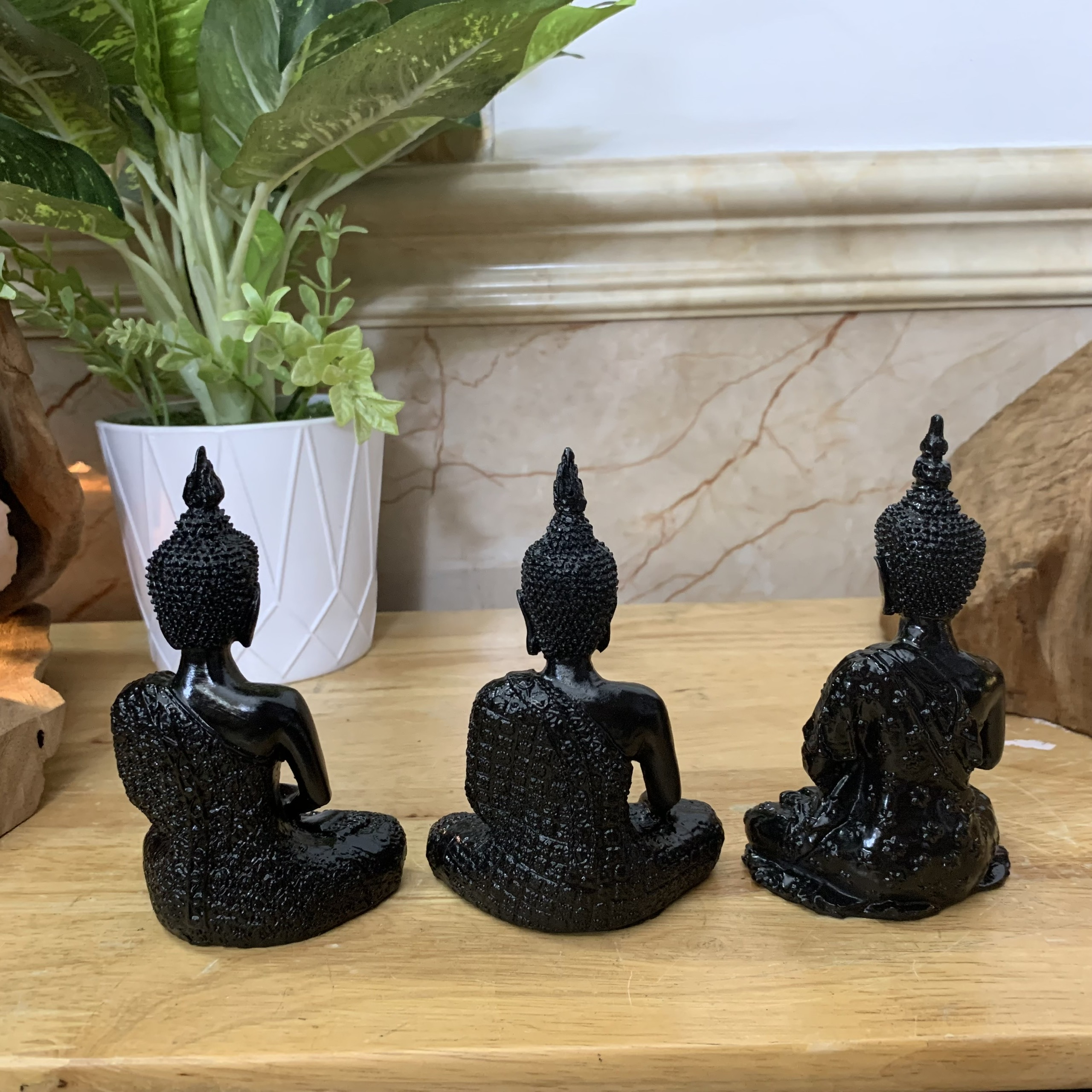 Combo 3 Tượng đá trang trí Tượng Phật Thái Thủ Ấn| Thiền ấn - Xúc địa ấn - Chuyển pháp luân ấn - Cao 13cm - Màu Đen