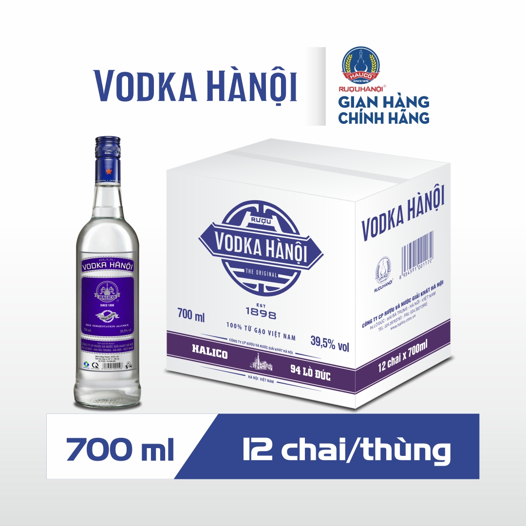 Hình ảnh Rươu Vodka Hà Nội nhãn xanh HALICO nồng độ 39,5% chai 700ml không kèm hộp