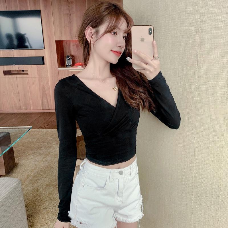 Áo croptop nữ tay dài bigsize 55-90kg kimfashion, Croptop bigsize chéo ngực phong cách Hàn Quốc AT03-D