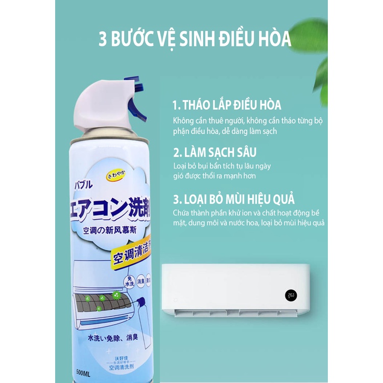 Chai Xịt Vệ Sinh Điều Hòa,Làm Sạch Và Khử Khuẩn Máy Lạnh Tiện Dụng - 510ml