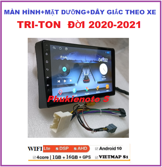 BỘ Màn hình DVD Androi ram1G-rom16G kết nối wifi  cho xe MIT-SU-BI-SHI TRI.TON 2020-2021, Màn android 10.0 có IPS chống chói,DSP âm ly,kính cường lực 2.5D,TIẾNG VIỆT.Màn android cho xe Tri.ton kèm mặt dưỡng