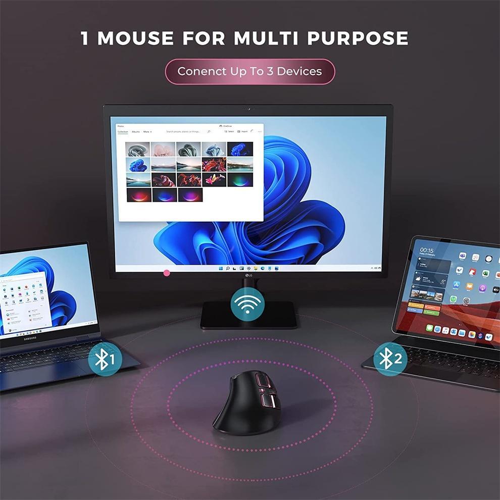Chuột không dây Dạng Đứng 2.4G+ Bluetooth 9 Nút