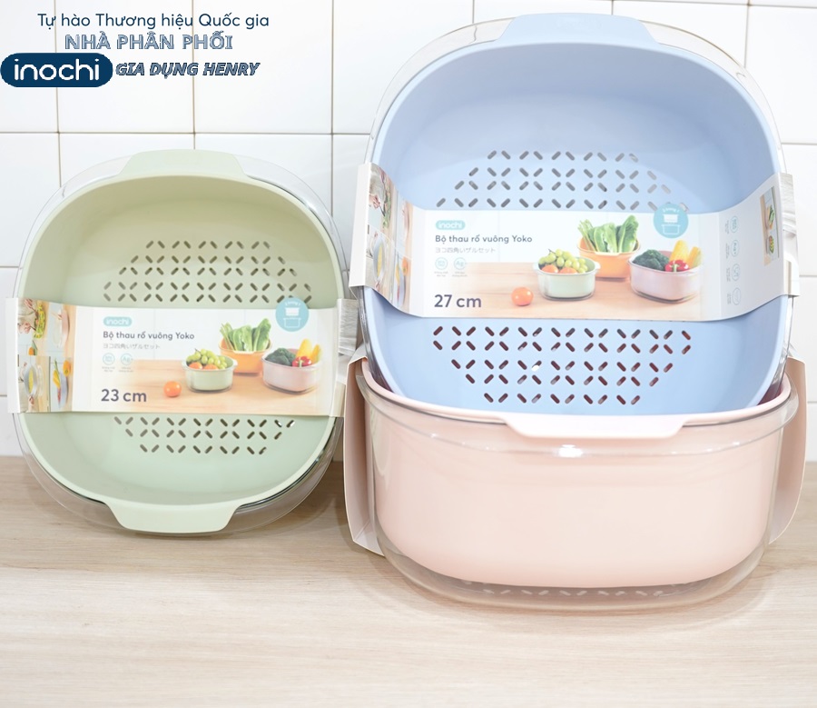 Bộ thau rổ vuông Yoko 23cm - 27cm - Chính hãng Inochi, tiêu chuẩn Nhật Bản