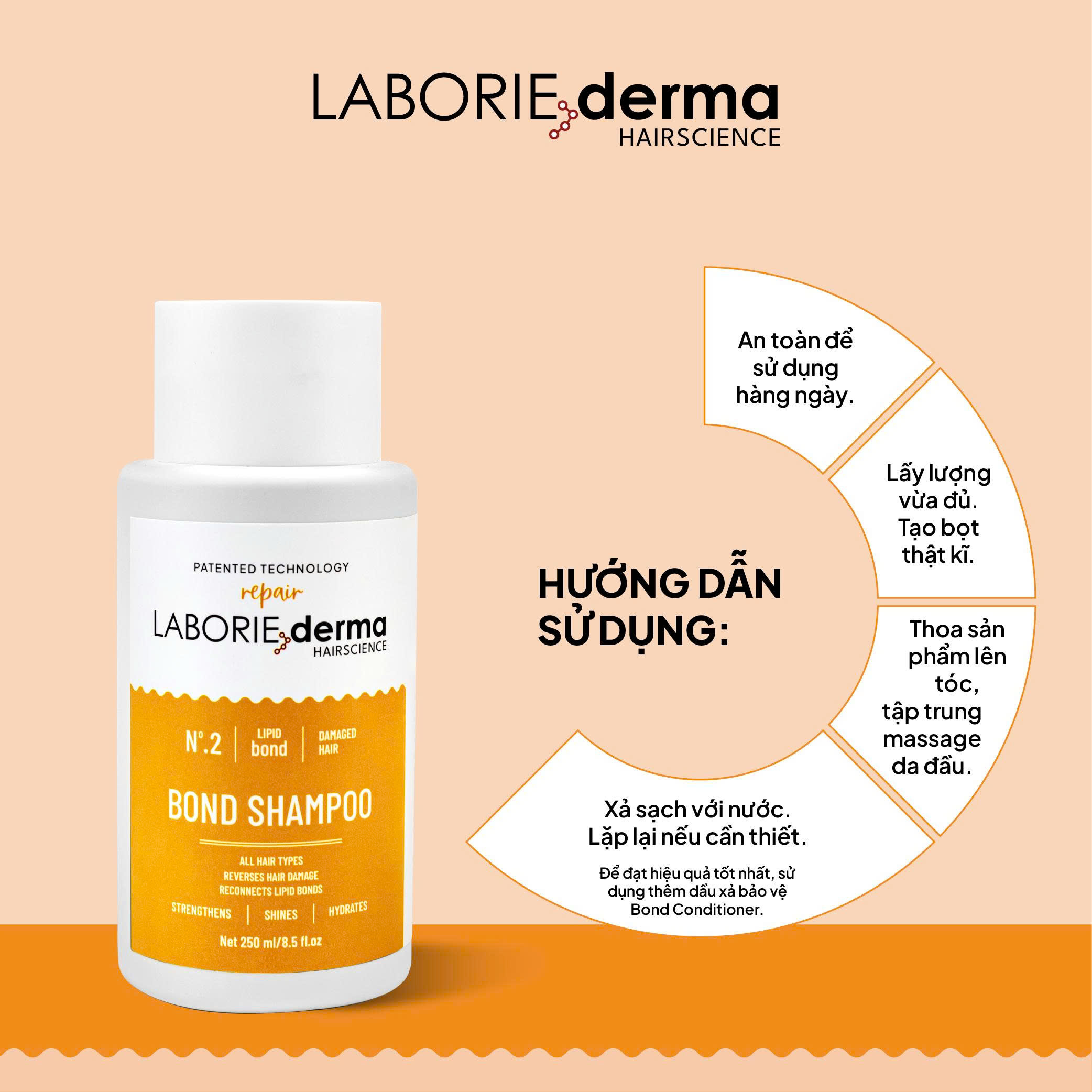 Dầu gội hỗ trợ phục hồi, tăng cường chắc khỏe tóc LABORIE derma Bond Shampoo 250ml