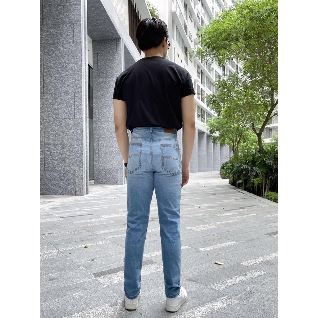 Quần Jeans nam ALE JEANS, ống suông, co giãn nhẹ, xanh nhạt, chất liệu thun cotton MWID002M