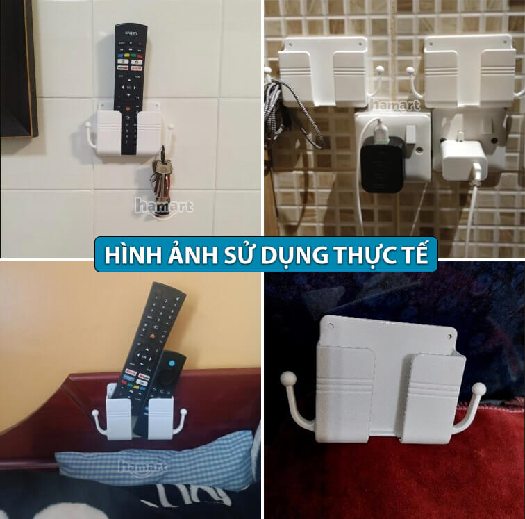 Giá Để Điện Thoại Dán Tường Đa Năng Đựng Điều Khiển Remote Màu Trắng Keo Siêu Dính Tiện Lợi