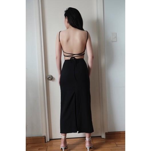 Đầm dài hở lưng có dây cột, chất liệu linen Kendra One-Piece Long Dress - OLALASUDIO