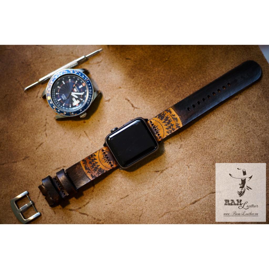 DÂY ĐỒNG HỒ RAM SIMPLE TRỐNG ĐỒNG DA BÒ THẬT VEGTAN CHOCOLA-ĐỦ SIZE 18MM , 20MM , 22MM ,APPLE WATCH