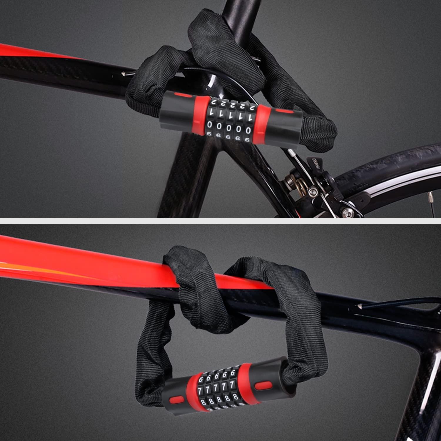 Khóa Xích Mã Xe Đạp, Khóa Xe Đạp 5 Số, Khóa Hợp Kim Kẽm 90cm, Khóa Xích Bảo Mật Cao Cho Xe Đạp, Xe Máy, Xe Scooter - Đỏ