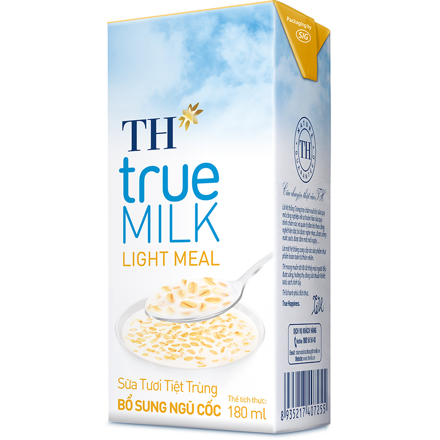 Thùng 48 Hộp Sữa Tươi Tiệt Trùng Ngũ Cốc TH True Milk Light Meal 180ml
