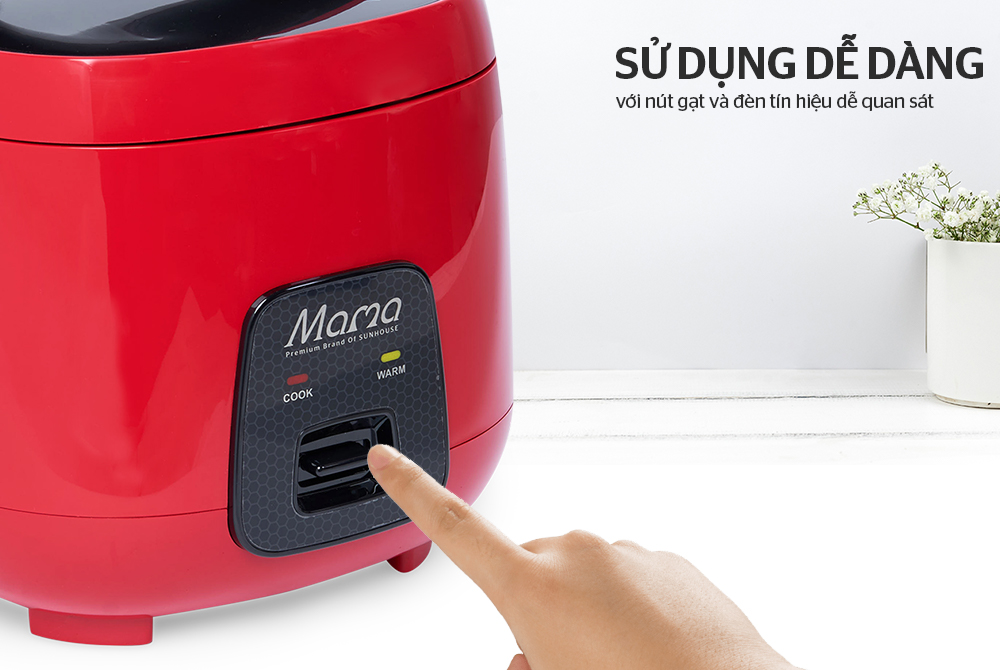 Nồi Cơm Điện 1.8 Lít Sunhouse Mama SHD8652R màu đỏ - Bảo hành điện tử 24 tháng toàn quốc