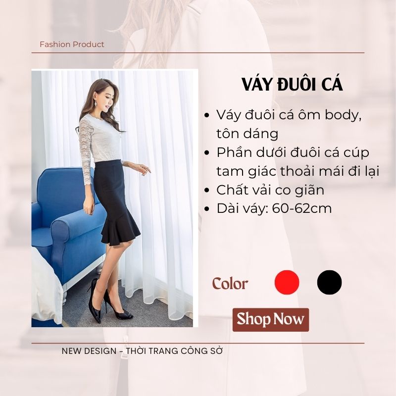 Chân Váy Nữ New Design Thiết Kế  Dáng Váy Đuôi Cá Ôm Body Quyến Rủ Dài Qua Gối, Chất Vải Co Giãn Tốt CV0067