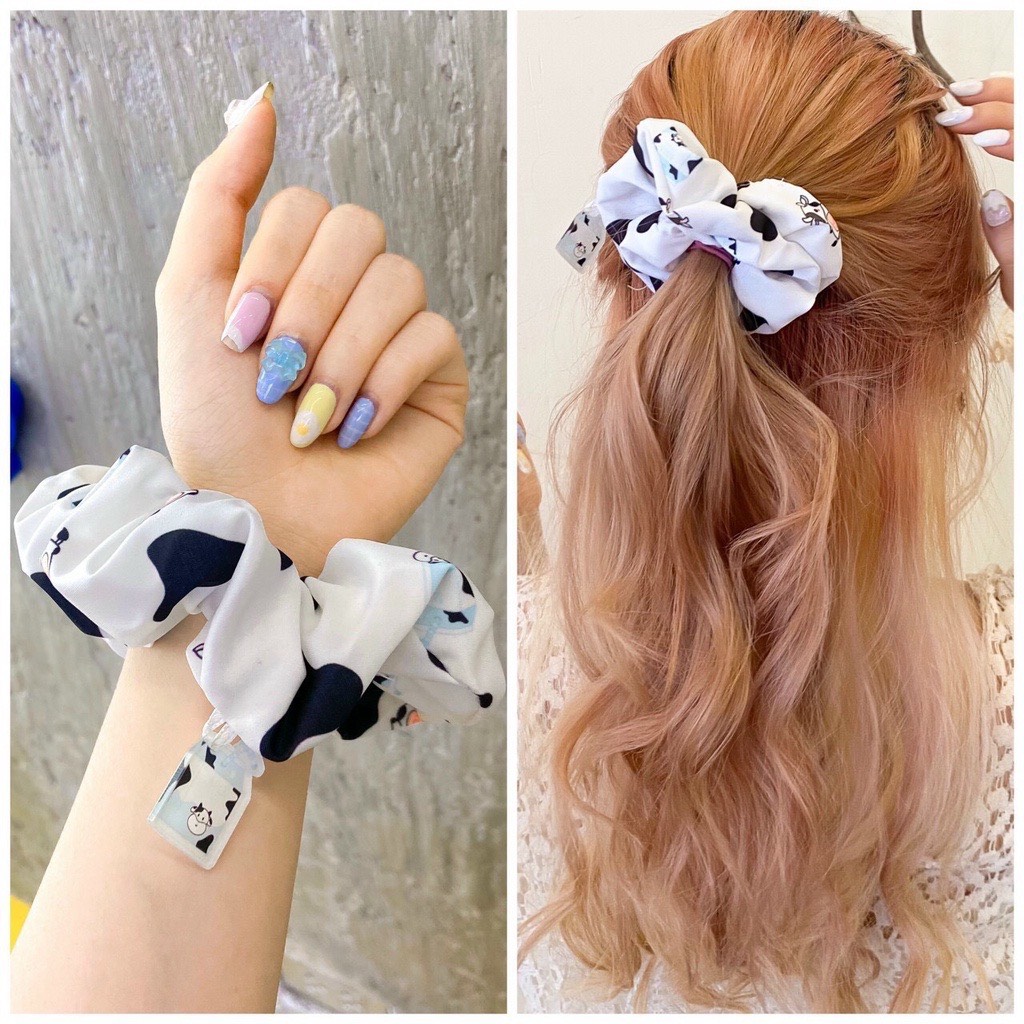 Dây Buộc Tóc Scrunchies lụa kèm charm siêu hot Hàn Quốc