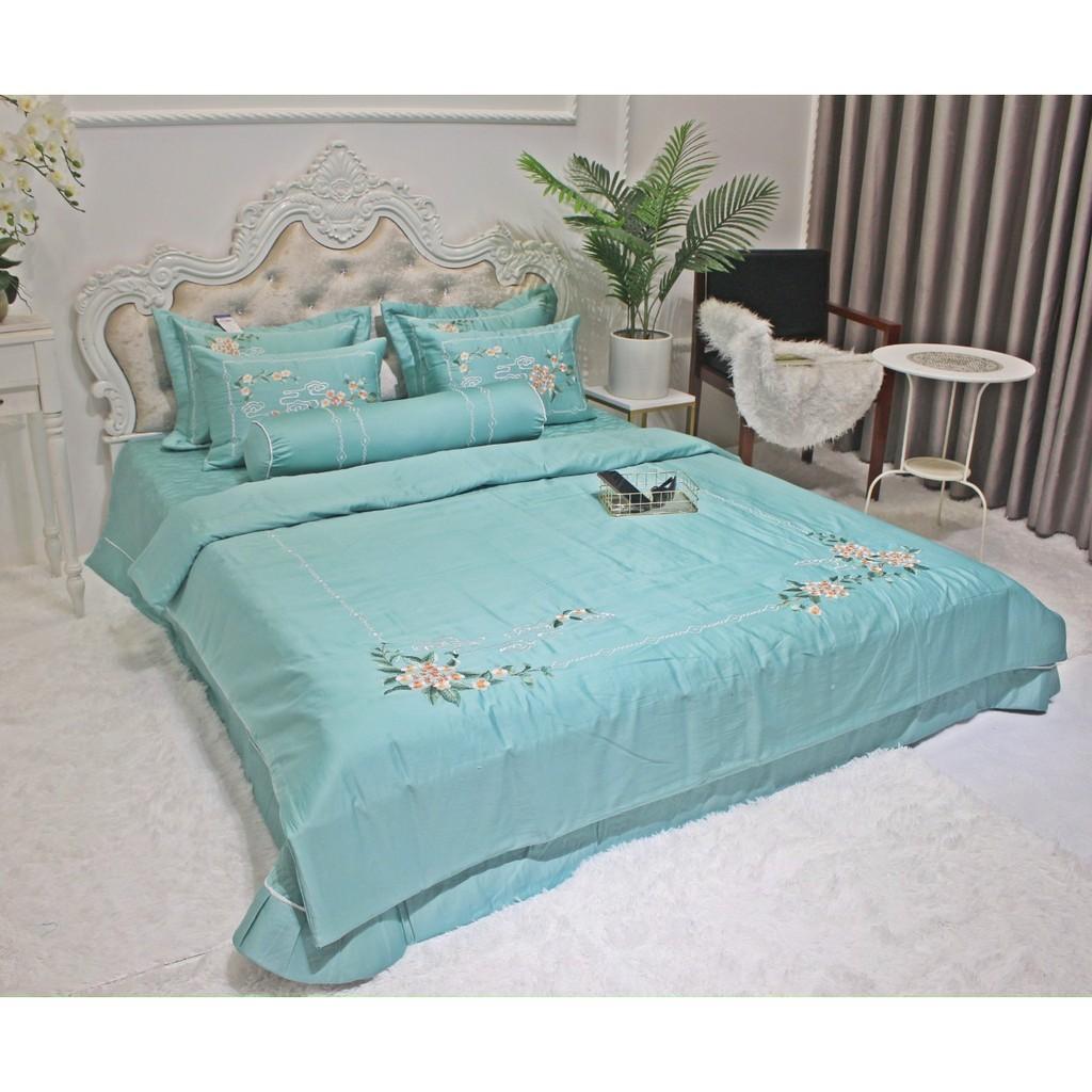 Set Chăn Ga Cotton Lụa Thêu 7 Món cao Cấp Cho Mùa Cưới